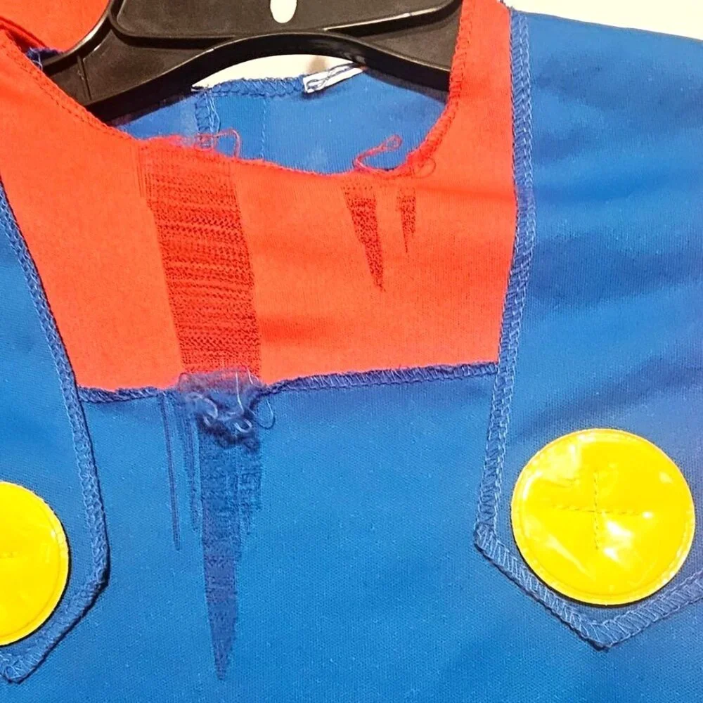 Super Mario Costume Boys 7-8 Jumpsuit Hat Mustache Halloween Nintendo Boy READ